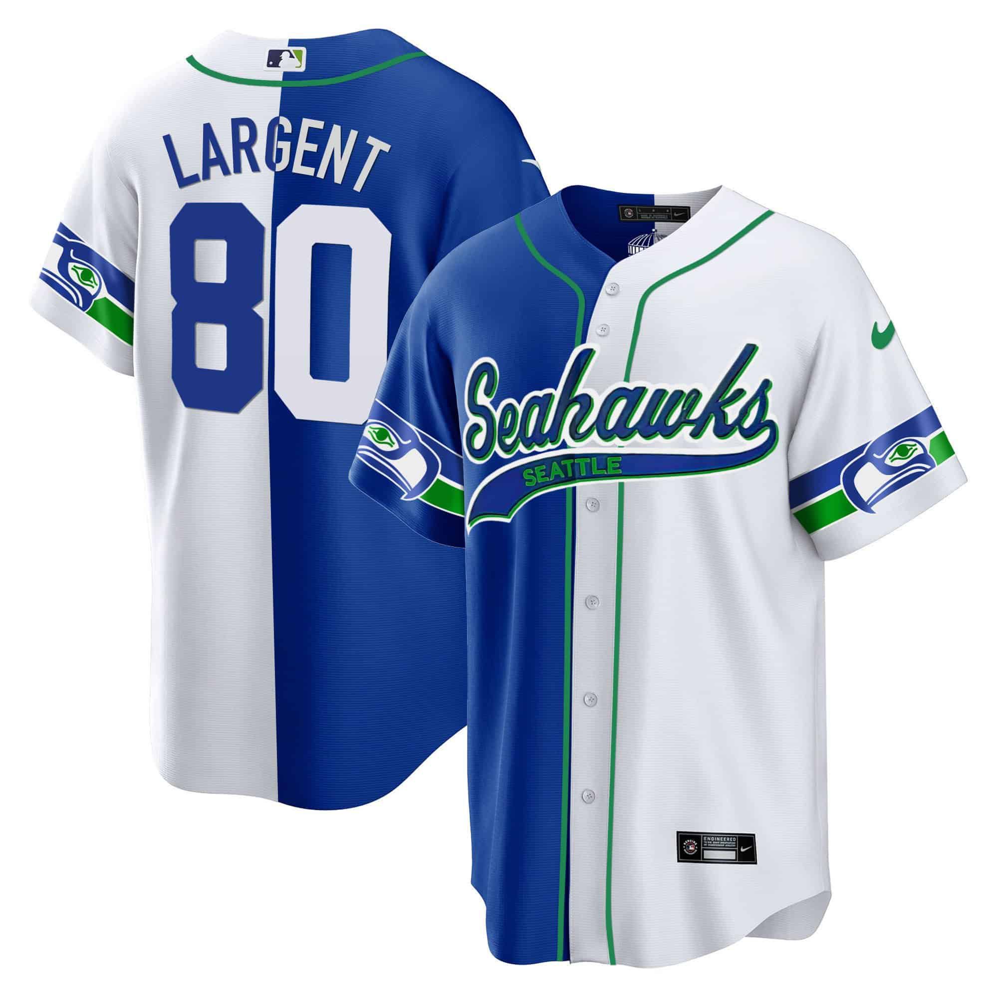 Men Seattle Seahawks 80 Largent Blue with white 2024 Nike Throwback Gold Cool Base NFL Jersey